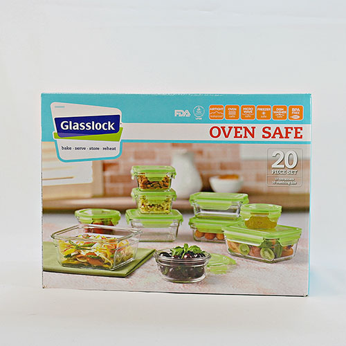 Glasslock Duo 3 Piece Clear Glass Microwave Safe Divided Food